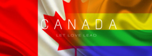 Canada flag merged with Pride flag