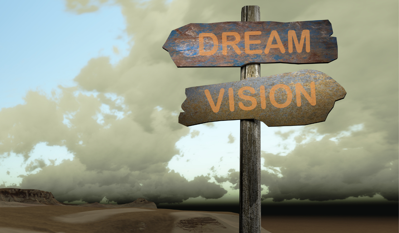 sign post that says dream and vision